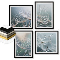 WANDBILDER 4er-Set - 50x50 cm & 40x60 cm Schwarzer Rahmen - Wassertropfen auf Löwenzahnsprossen - Schwarz, Kunststoff (50/50cm) - ArtPrintCave