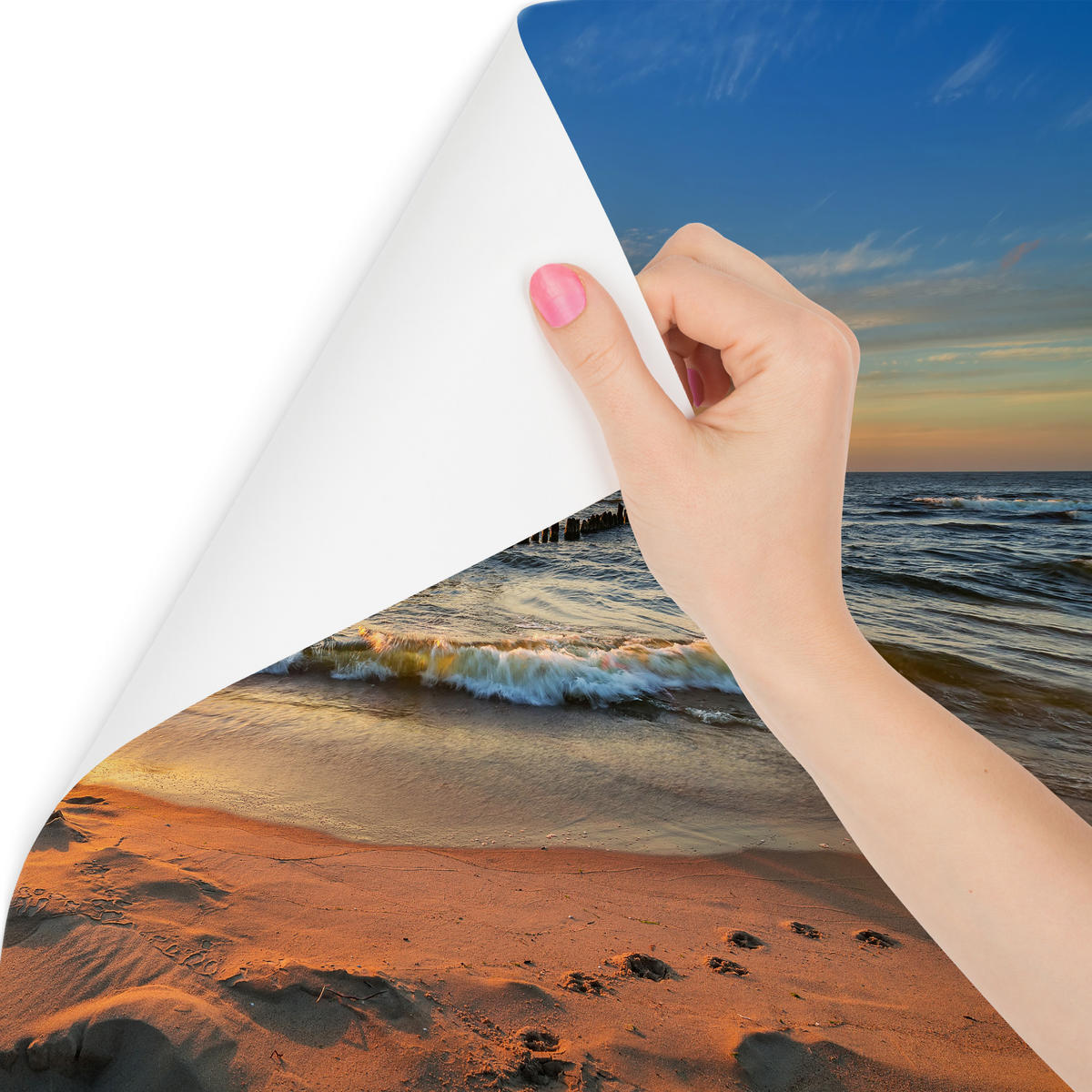 FOTOTAPETE Strand Meer Sonnenuntergang Landschaft 3D 460x300cm - Blau/Beige, Papier (460/300cm) - Muralo