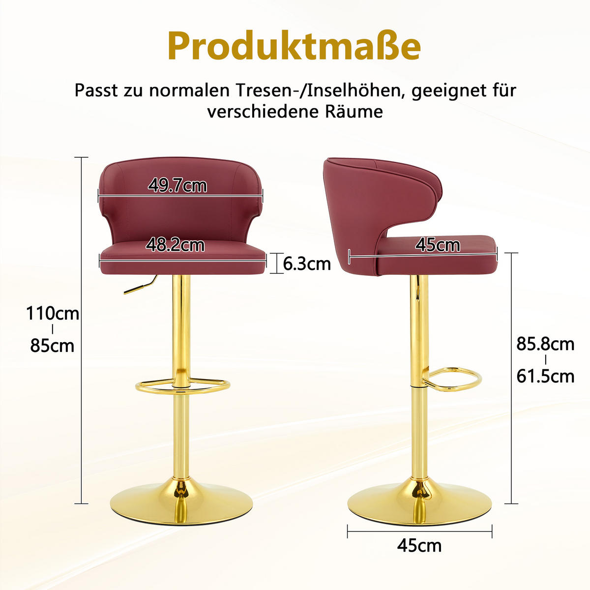 BARHOCKER DE-36724 2er-Set höhenverstellbar mit 360°-Drehung Rot - Rot, Metall (45/110/49.7cm) - ComfortXL