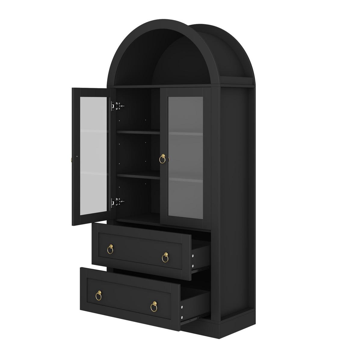 VITRINENSCHRANK aus Spanplatte 80x36x170 cm Schwarz mit Glastüren und Schubladen - Schwarz, Holzwerkstoff (80/170/36cm) - IVMEU