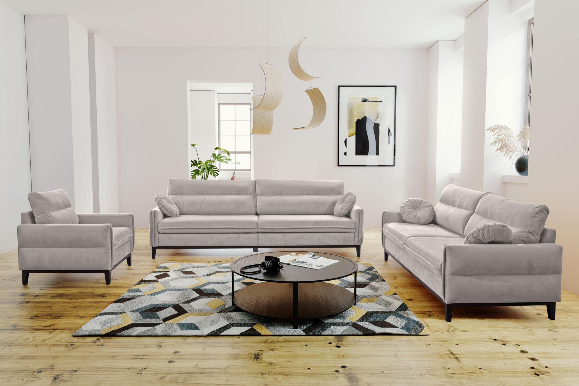 SITZGARNITUR Belweder, zwei Sofas+Sessel, Beige, Velours - Wengefarben/Beige, Holz/Textil (268/95/94cm) - Beautysofa