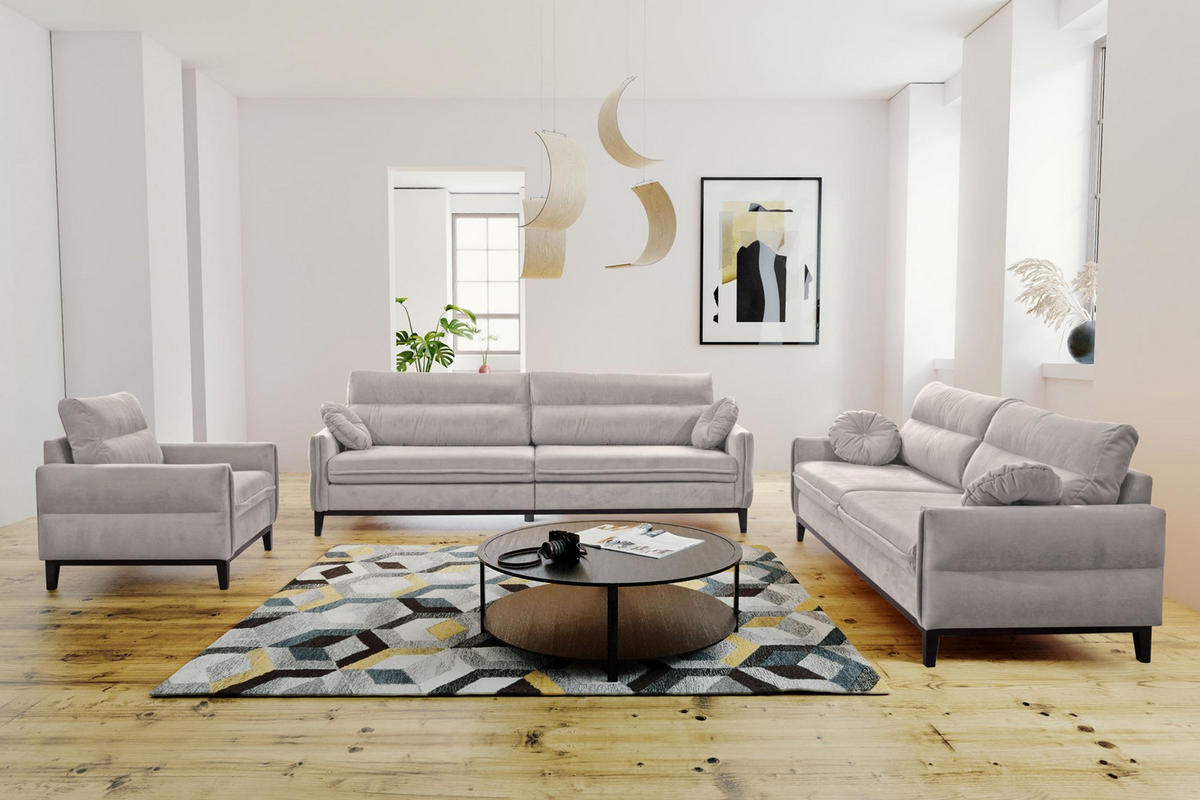 SITZGARNITUR Belweder, zwei Sofas+Sessel, Beige, Velours - Wengefarben/Beige, Holz/Textil (268/95/94cm) - Beautysofa