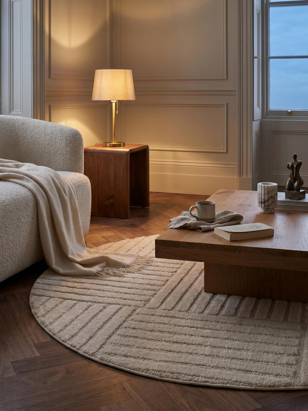 TEPPICH Hochflor RIGI in Creme, mit Cord-Streifen-Patchwork, Ø 120 cm - Beige, Textil (120/120cm) - KADIMA DESIGN