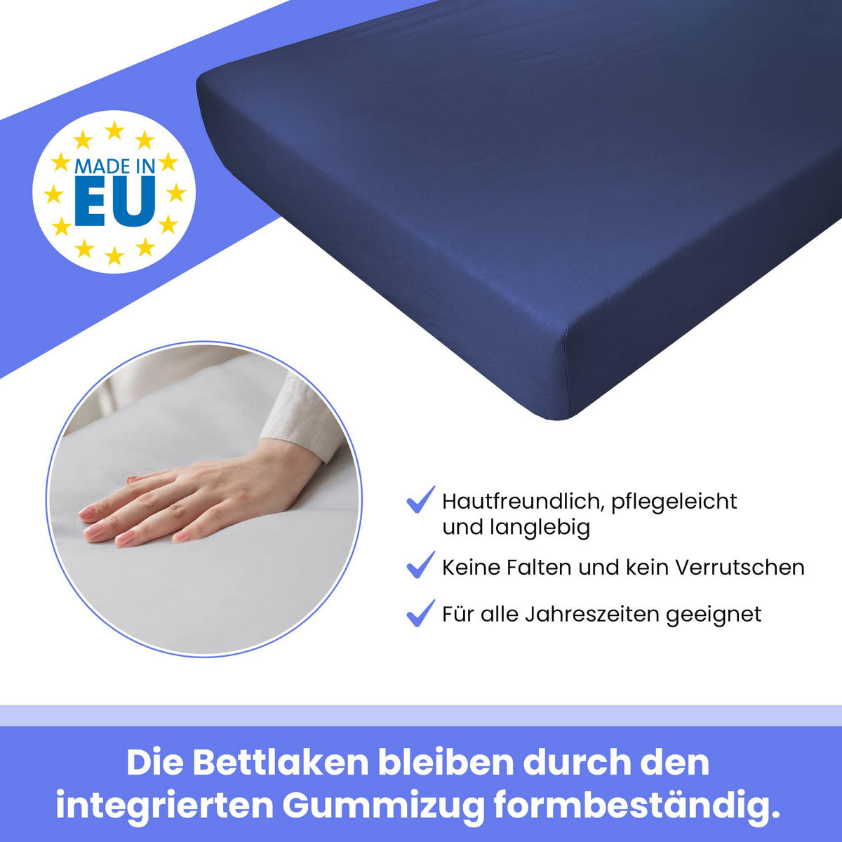 SPANNBETTLAKEN 200/220 cm, Jersey Elastisch 100 % Baumwolle Marineblau - Blau, Textil (200/220cm) - Best For Home