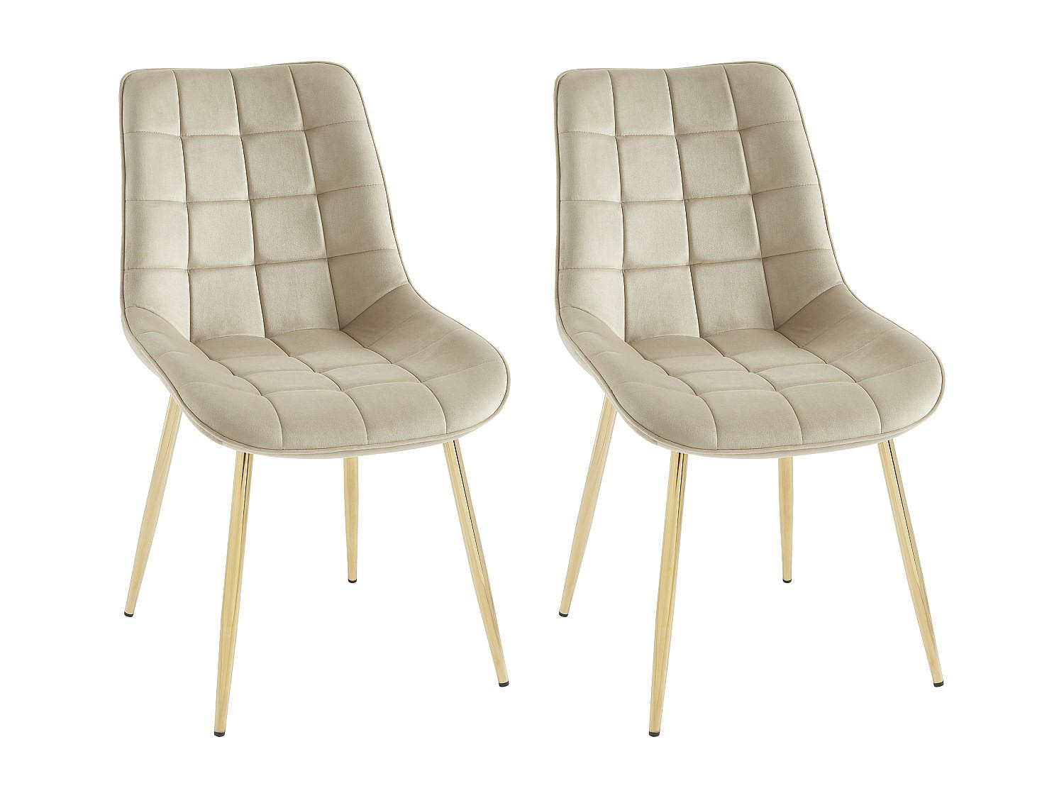 POLSTERSTUHL 2er-Set - Samt & goldfarbenes Metall - Beige - OLLUA - Beige, Textil (49.5/87/60cm) - Vente-Unique