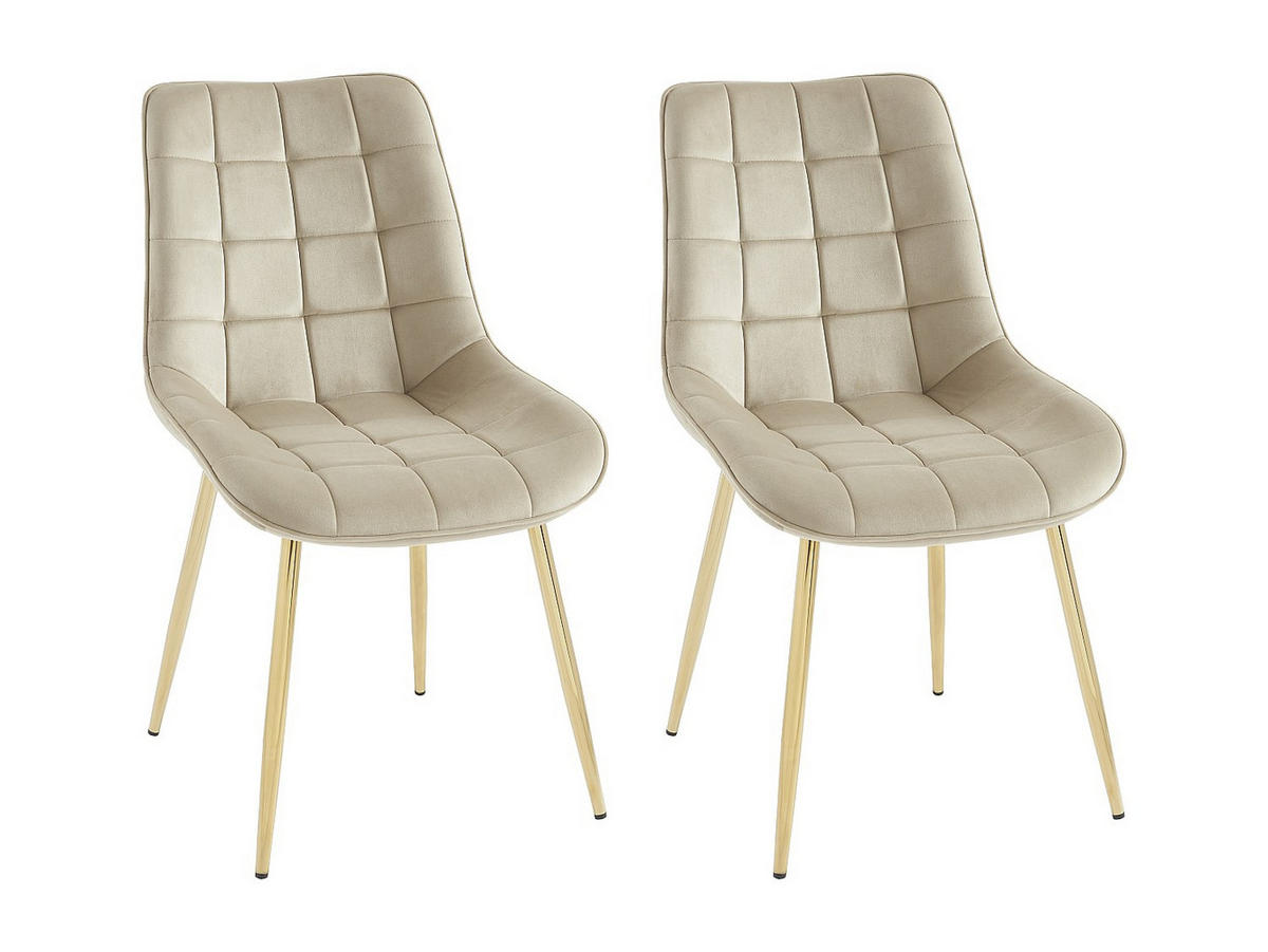 POLSTERSTUHL 2er-Set - Samt & goldfarbenes Metall - Beige - OLLUA - Beige, Textil (49.5/87/60cm) - Vente-Unique