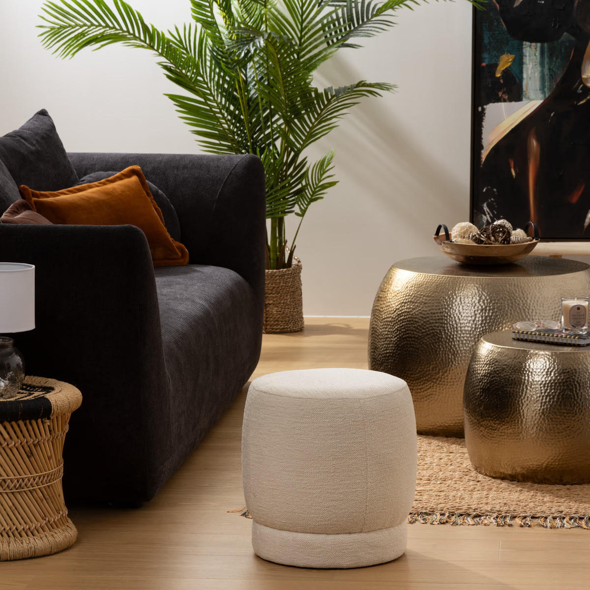 POUF Bouclé Amea 39/39/40 cm - Weiß, Holzwerkstoff (39/40/39cm) - Atmosphera Createur d´interieur