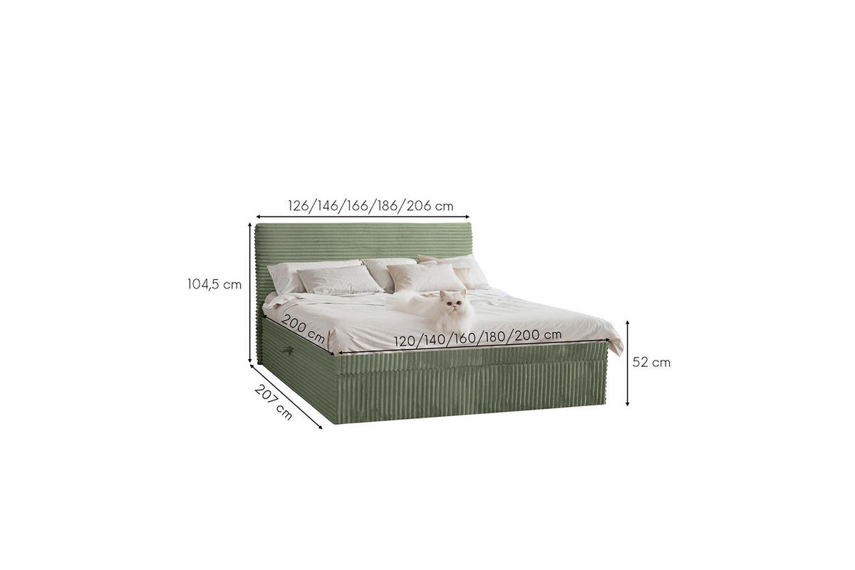BOXBETT Bettkasten Und Topper TRENTO Ohne Bein Stoff Plüsch Cord 140x200 cm Olive H3-Bonell - Olivgrün, Holz/Textil (140/200cm) - Kaiser Möbel