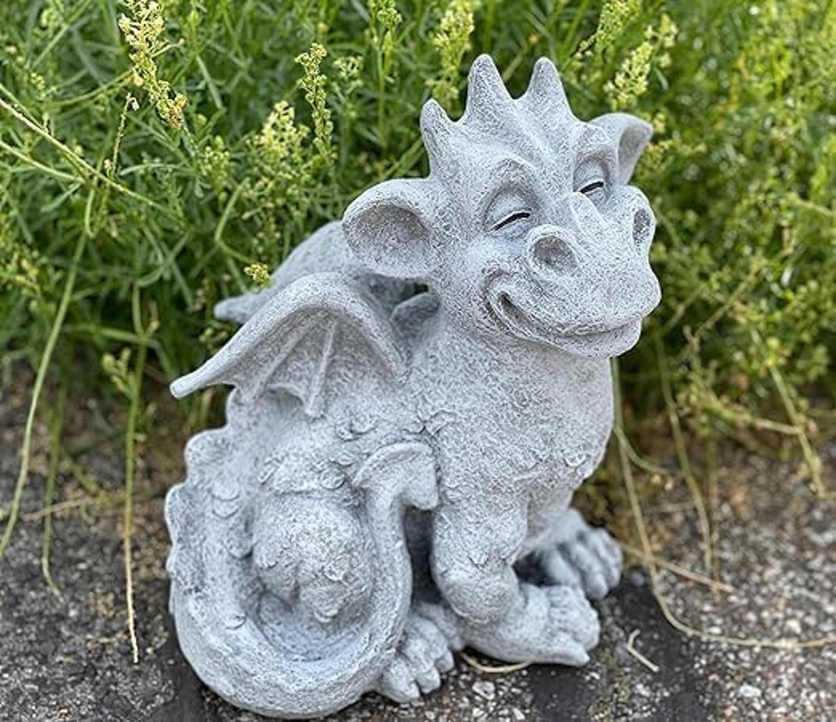 STEINFIGUR großer Drache Cristiano frostfest wetterfest Gartenfigur - Grau, Stein (22/28/21cm) - stoneandstyle