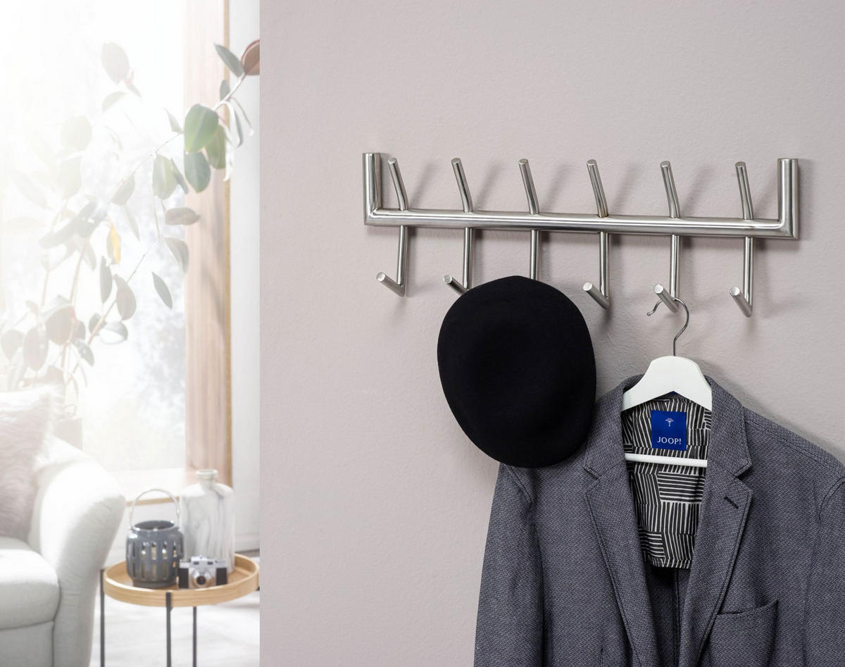 WANDGARDEROBE Metall Silber Modern 60x19x10 cm mit 12 Haken - Silberfarben, Metall (60/19/10cm) - KADIMA DESIGN