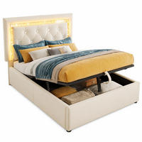 POLSTERBETT 90/200 cm in Beige mit Bettkasten, LED, USB und Type-C Samt - Beige, Holzwerkstoff/Textil (90/200cm) - STILVORA