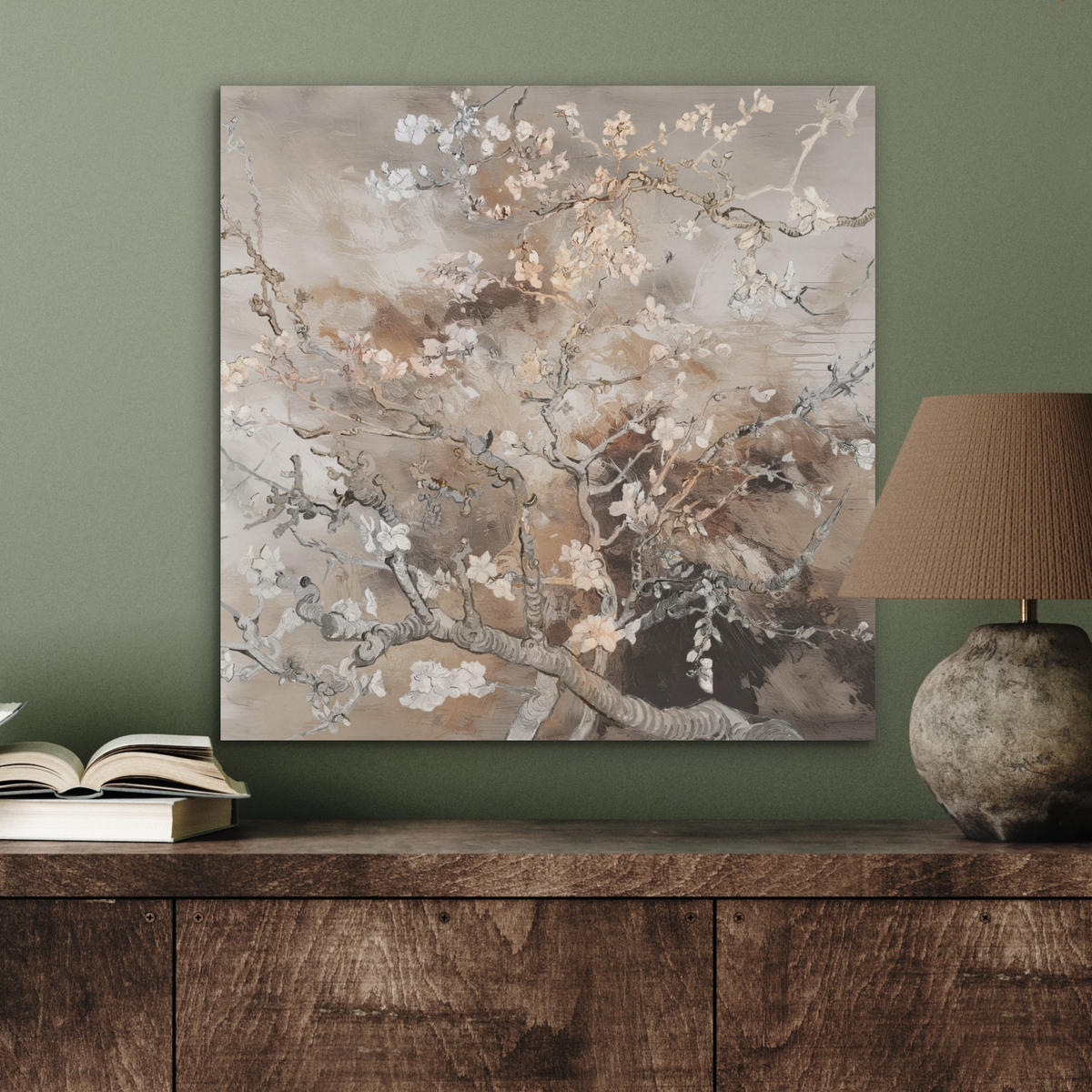 AKUSTIKBILD Mandelblüte - Kunst - Van Gogh - Beige - Abstrakt Wandbilder 60x60 cm - Braun, Kunststoff (60/60/0.9cm) - MuchoWow