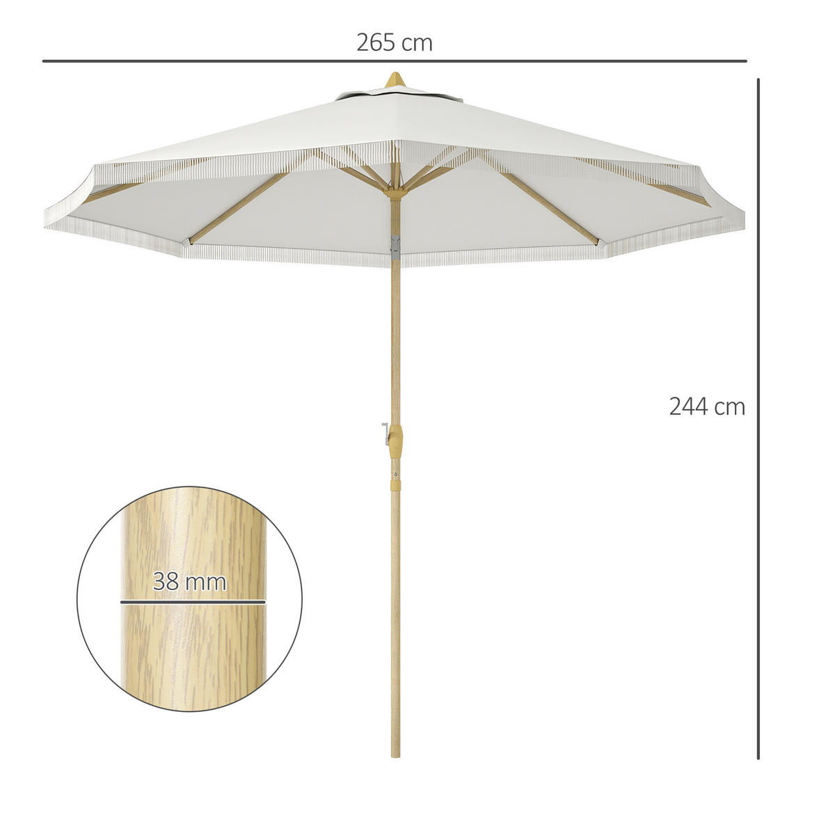 SONNENSCHIRM Weiß Knickbar Ø 265/244 cm - Weiß, Textil (265/265cm) - PANGIVO