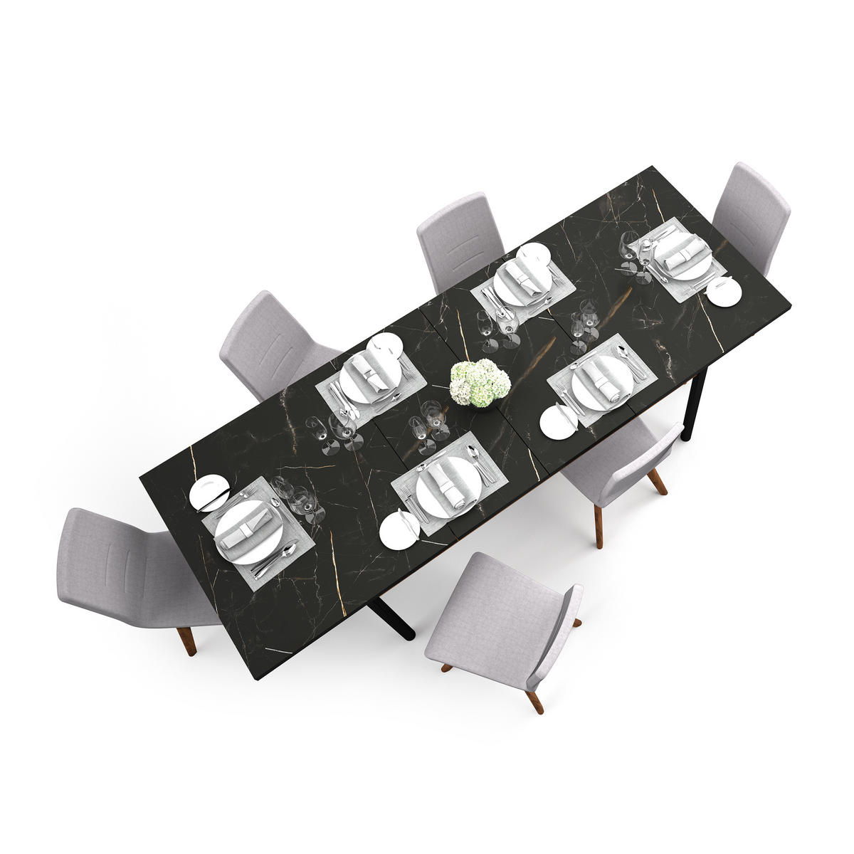 ESSTISCH Piano, Ausziehbarer Tisch 160/240, Mattschwarz + Warmia-Nussbaum - Dunkelbraun/Schwarz, Holzwerkstoff (90/160/77cm) - Beautysofa