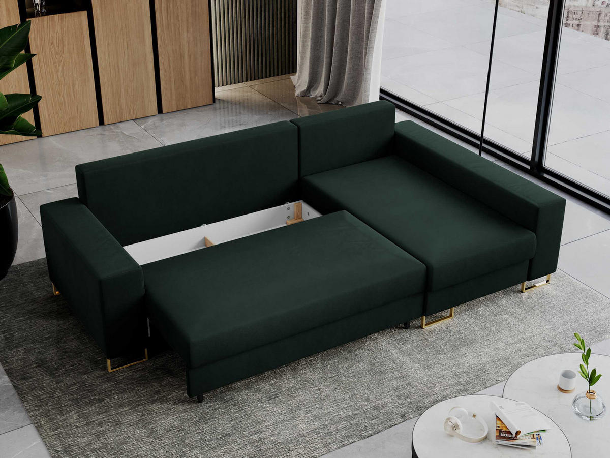 ECKSOFA Dorian Velvet Grün - Goldfarben/Grün, Textil/Metall (242/138cm) - MKS