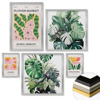 WANDBILDER 5er Set - 50x50 cm & 20x30 cm & 40x60 cm Silberner Rahmen - Blumen und Blätter – moderne Poster - Silberfarben, Kunststoff (40/60cm) - ArtPrintCave