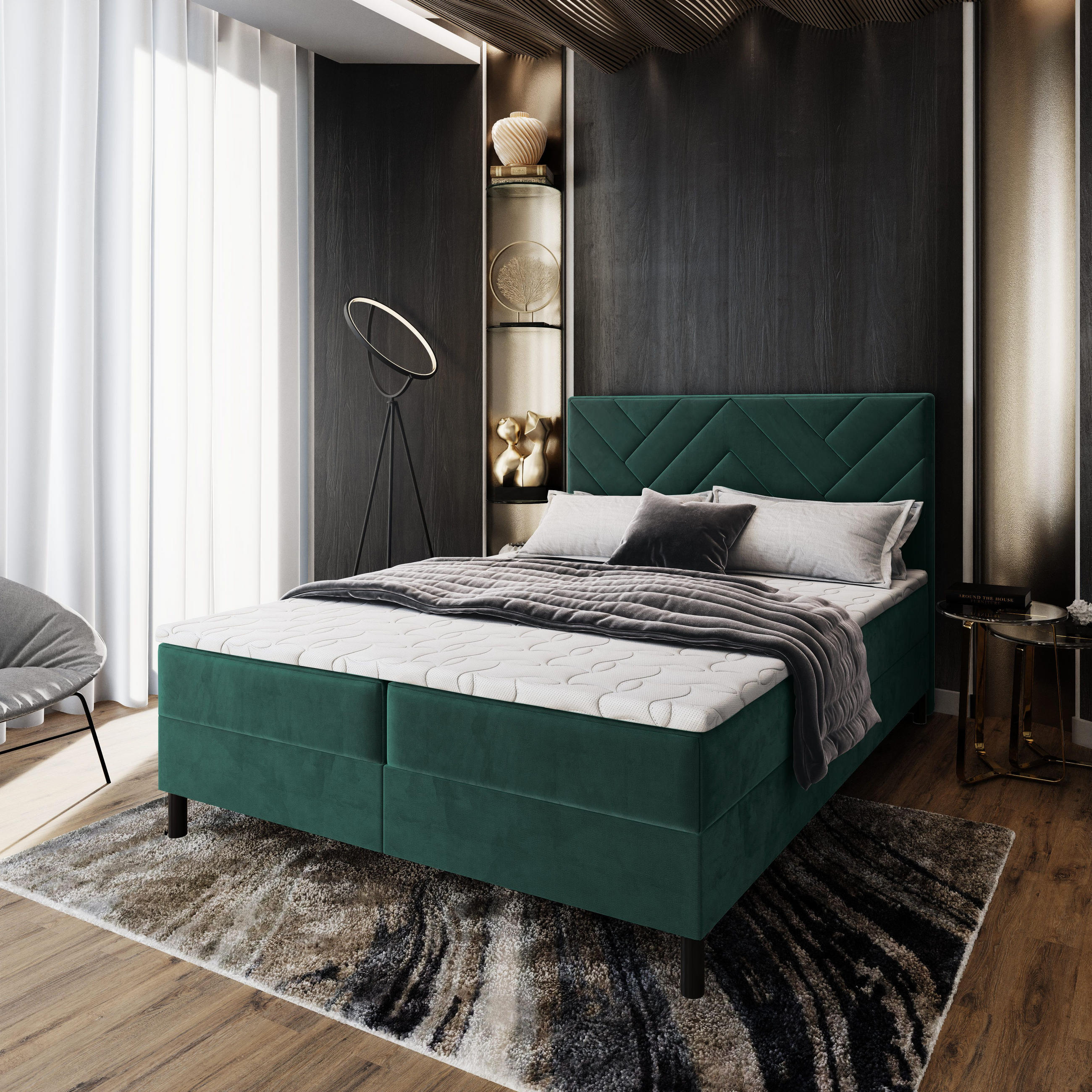 BOXBETT ROKIS 160x200 cm mit Matratze und Topper - Grün - Grün, Holz (160/200cm) - MASSENO