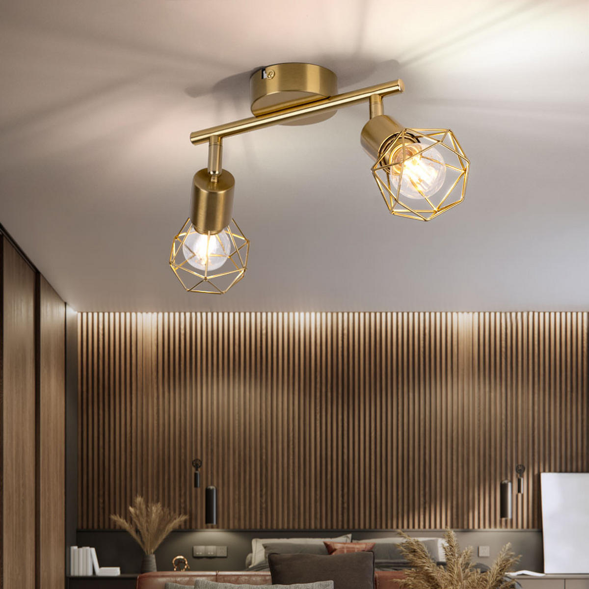 DECKENLEUCHTE Gitter Gold bewegliche Spots - Goldfarben, Metall (22/8/19cm) - Globo Lighting