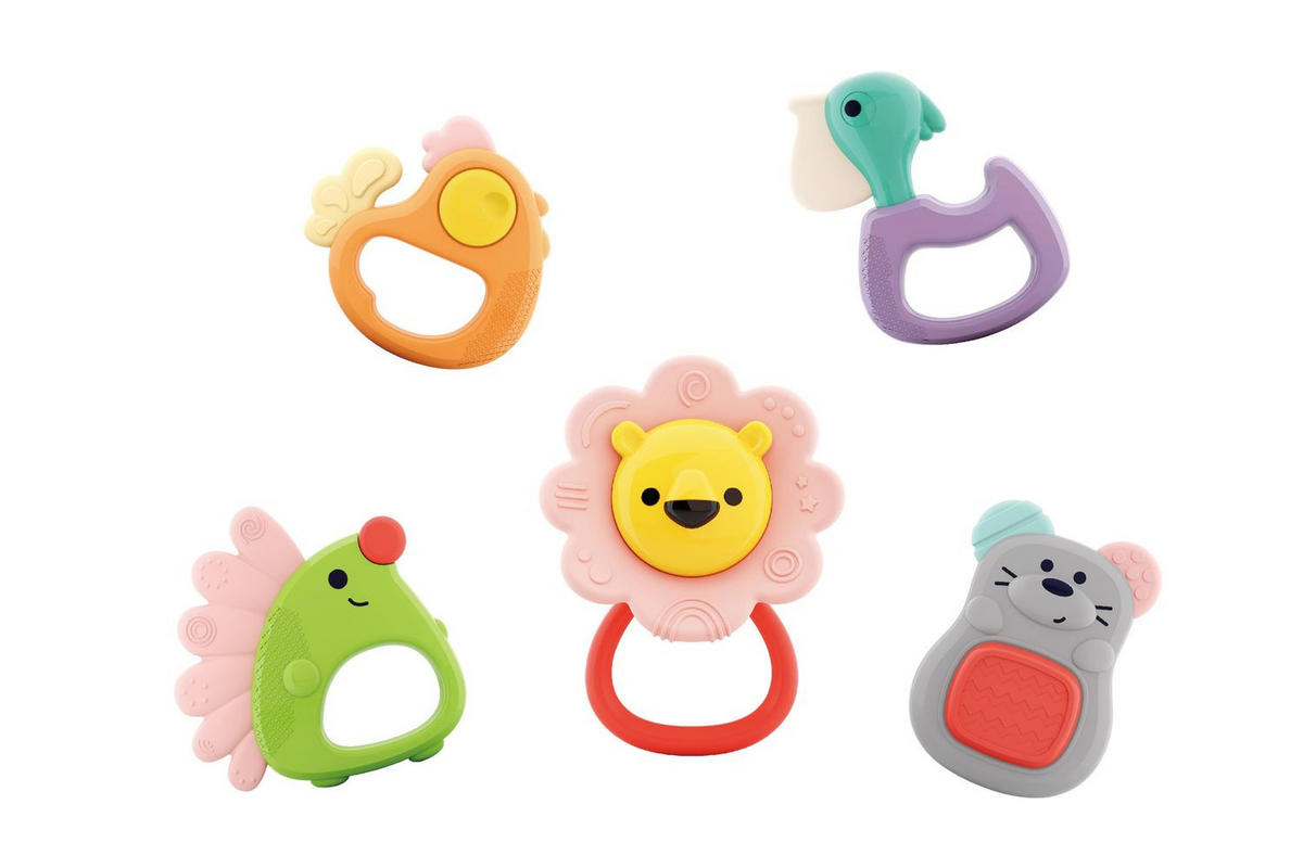 BEISSRING Set Wald 5-tlg. E318A bunt verschiedene Tierformen Greifling ab 3 Monate - Grün, Kunststoff (5/10cm) - Moni