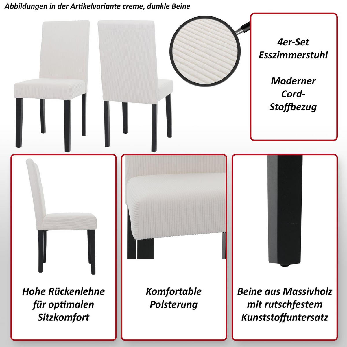 ESSZIMMERSTUHL Grau 4er-Set - Grau, Textil (42/90/50cm) - MCW