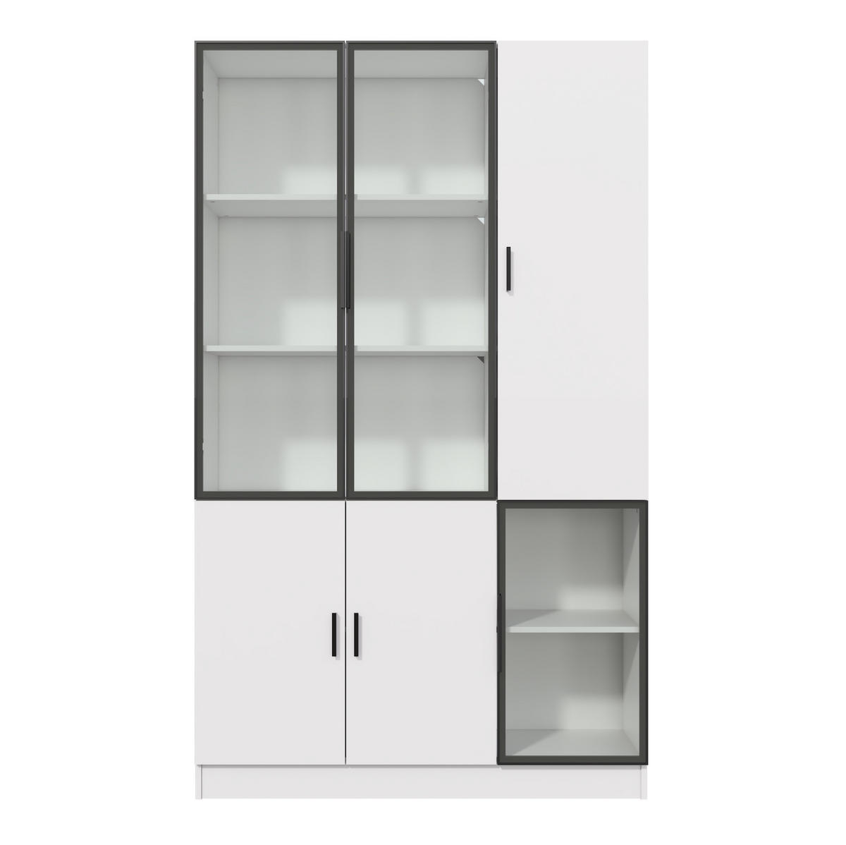 VITRINE 120/35/200 cm aus Holzwerkstoff mit Glas und LED-Beleuchtung Weiß - Weiß, Holzwerkstoff (120/200/35cm) - Modenvie