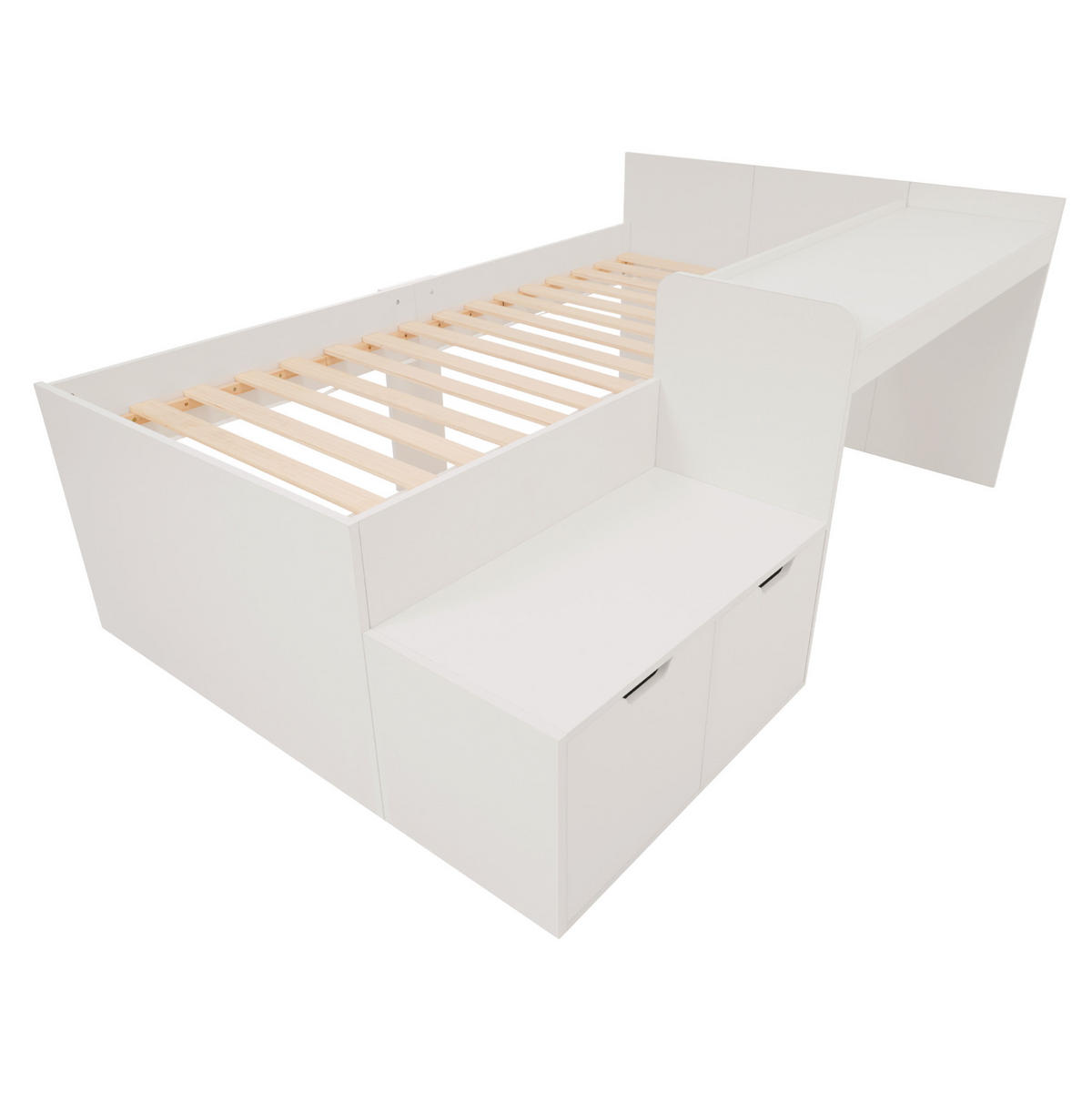 KINDERBETT 90/200 cm Weiß aus Kiefer-Massivholz und MDF mit Schreibtisch und Schubladen - Weiß, Holz (90/200cm) - OKMYHOME