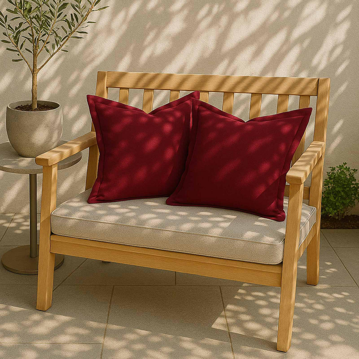 OUTDOOR-KISSEN 2er-Set bordeaux 45/45 cm - Bordeaux, Textil (45/45cm) - Homescapes