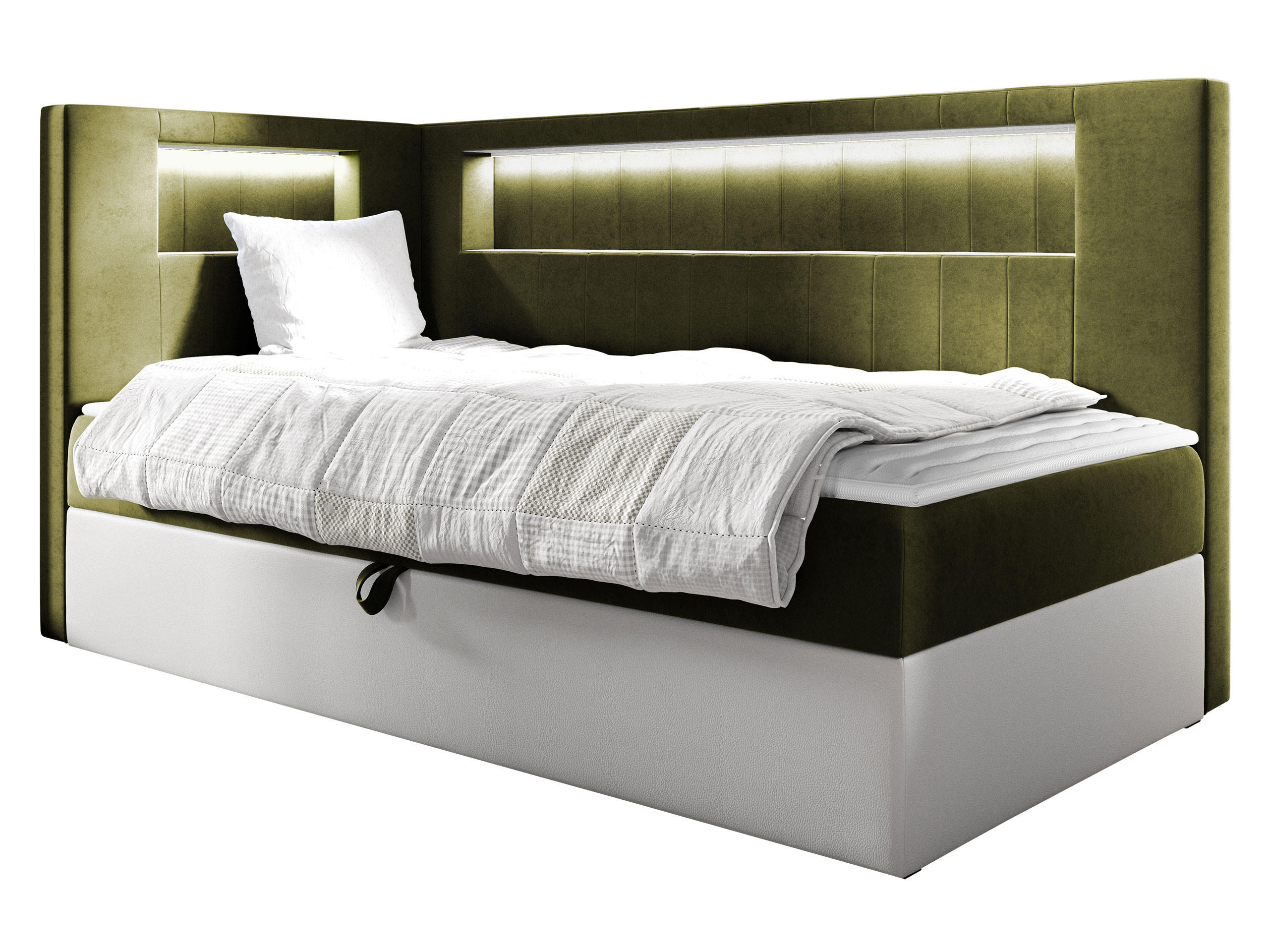 BOXBETT Gold Junior 3, Seite zum Öffnen des Bettkastens: Links - Weiß/Grün, Holz (100/200cm) - MIRJAN24