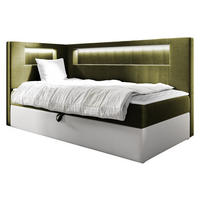 BOXBETT Gold Junior 3, Seite zum Öffnen des Bettkastens: Links - Weiß/Grün, Holz (90/200cm) - MIRJAN24