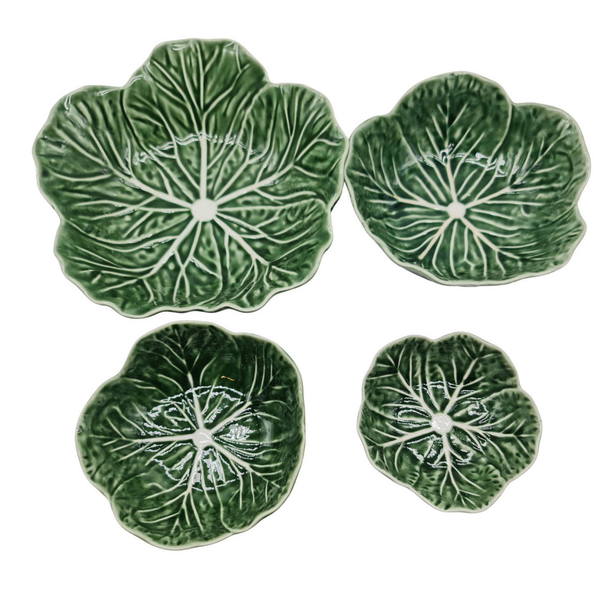 SCHALENSET 4-tlg. Keramik Blätter-Design Grün 22,9/17,8/15,2/12,1 cm - Grün, Keramik - Quality Elegance
