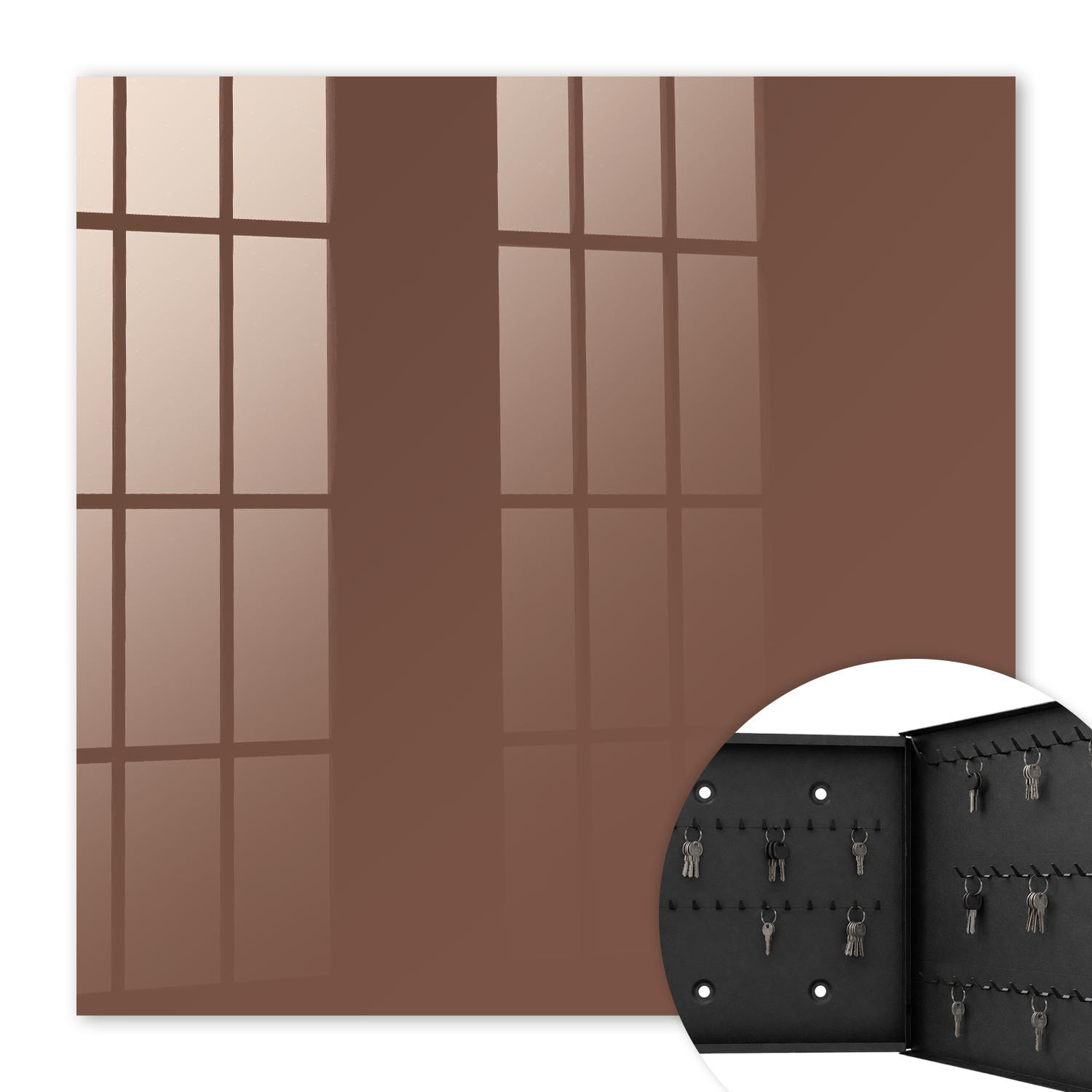 SCHLÜSSELBOX Schwarz 30x30 cm- Türöffnung nach rechts - Braune Farbe - Braun, Metall (30/30/5cm) - TULUP