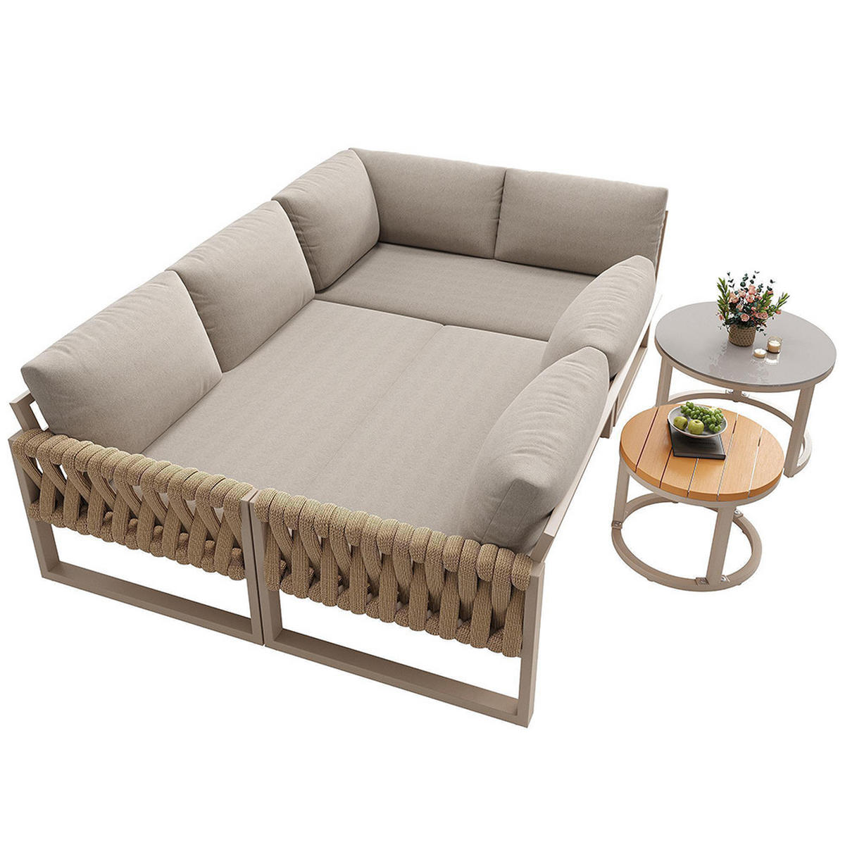 GARTENMÖBELSET für 5-6 Personen in Beige, inklusive aller Sitz- und Rückenkissen - Beige, Metall - KOMHTOM