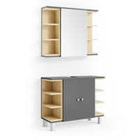 BADMÖBEL-SET Aquis Anthrazit 2 Teile - Anthrazit/Sonoma Eiche, Holzwerkstoff (79.6/64/32cm) - Vicco