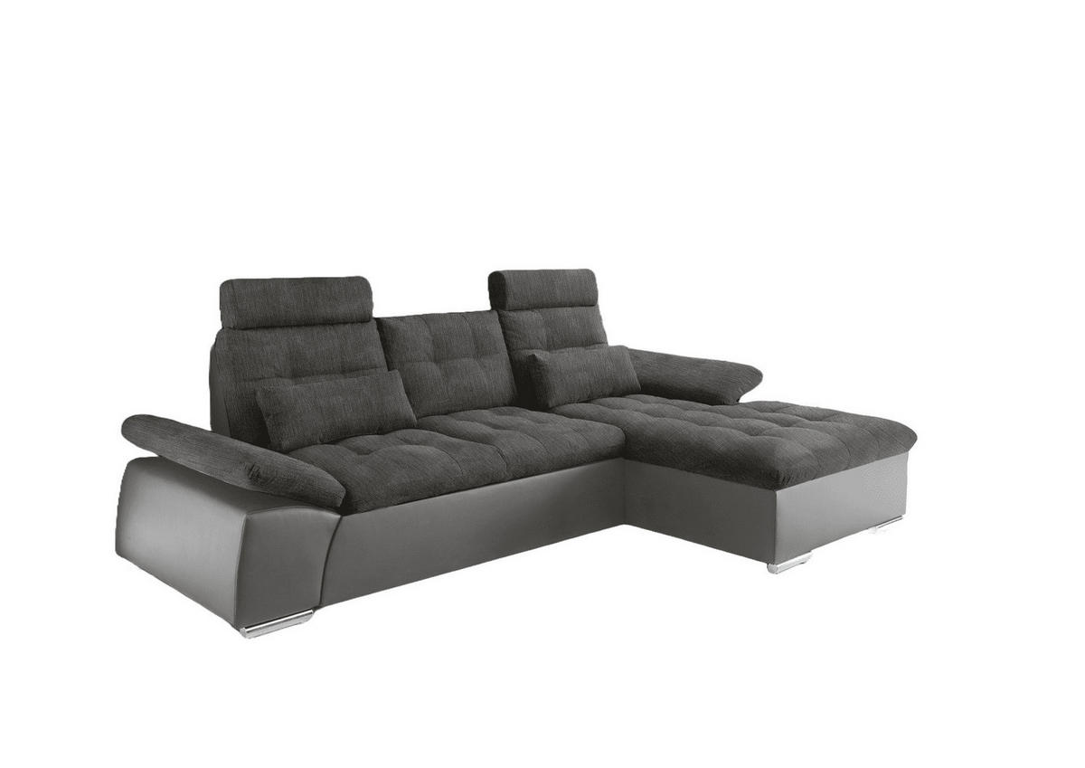 ECKSOFA mit Schlaffunktion und verstellbaren Armlehnen - Chromfarben/Dunkelgrau, Kunststoff/Textil (170/268cm) - ed exciting design