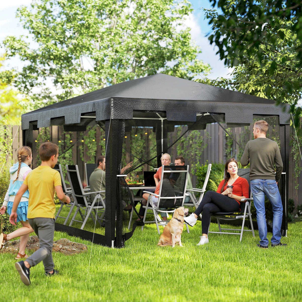 PAVILLON Gartenzelt 3 x3 m Pavillon, wetterbeständig, faltbar, 395cm x 295cm x 255 cm, Schwarz - Schwarz, Metall (395/255/295cm)