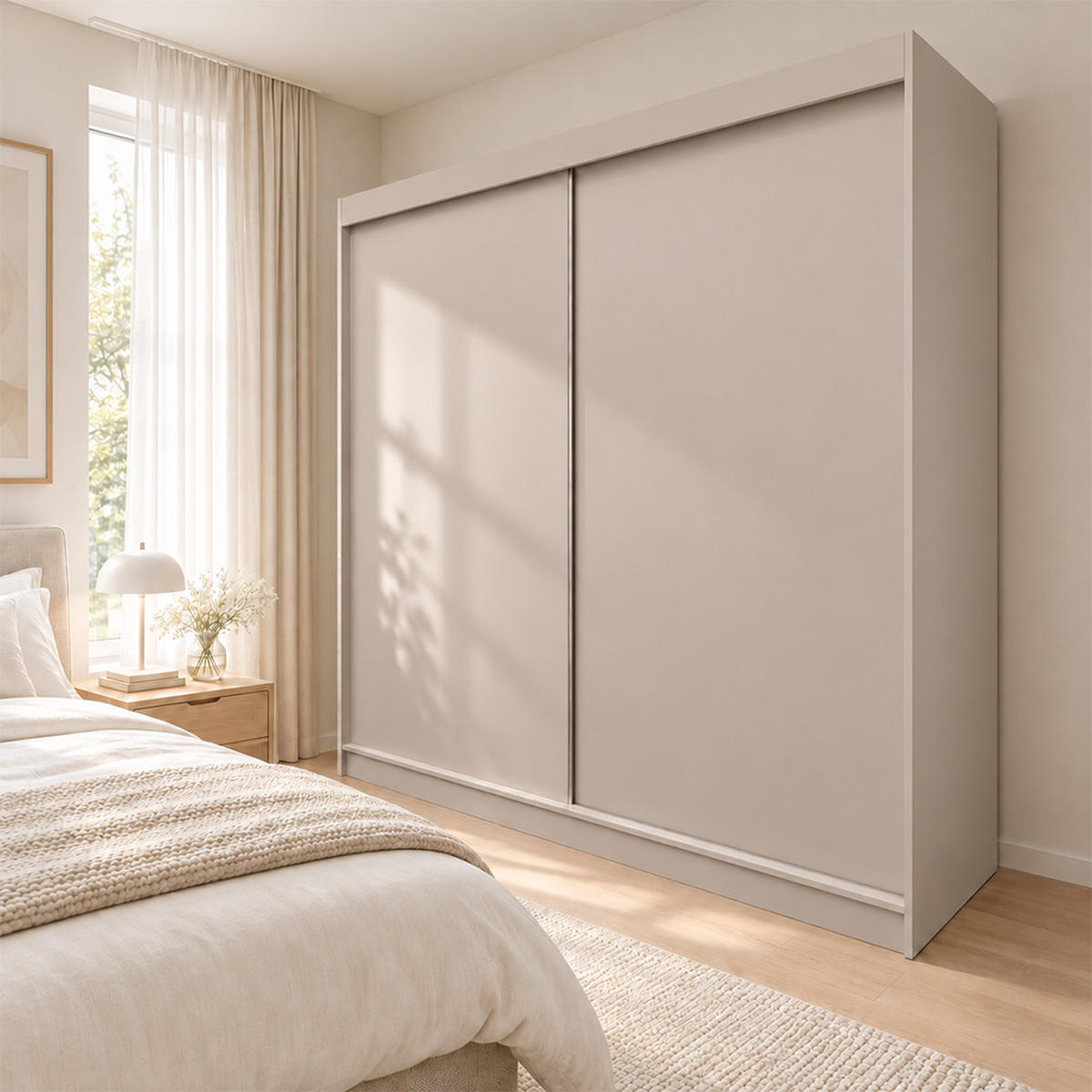 KLEIDERSCHRANK Steria 200 cm Kaschmir Griffe silber - Kaschmir, Holzwerkstoff (200/216/61cm) - KS Home Concept