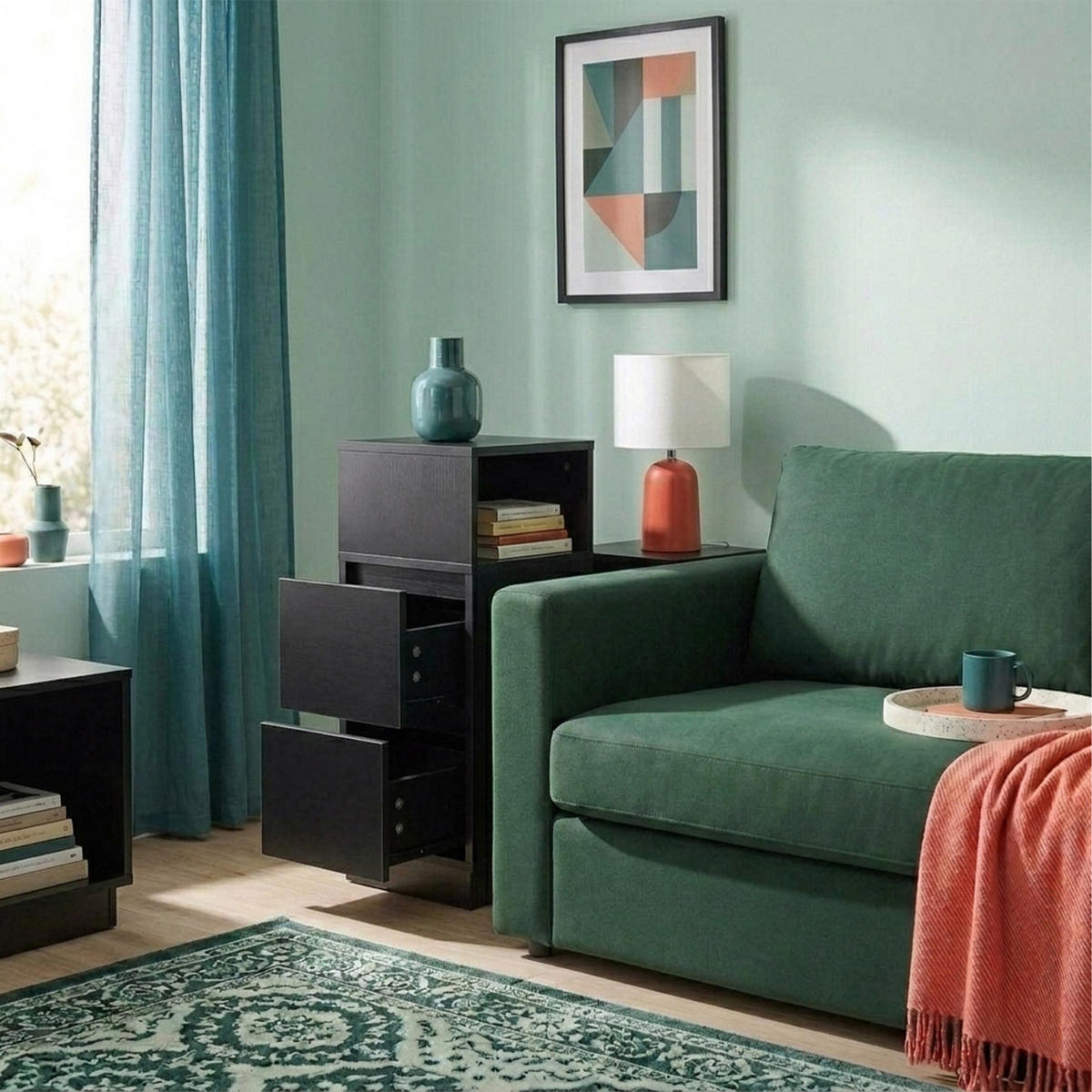 STOLÍK Čierna MDF 2 zásuvky - čierna, kompozitné drevo (24/64/30cm) - Relaxdays