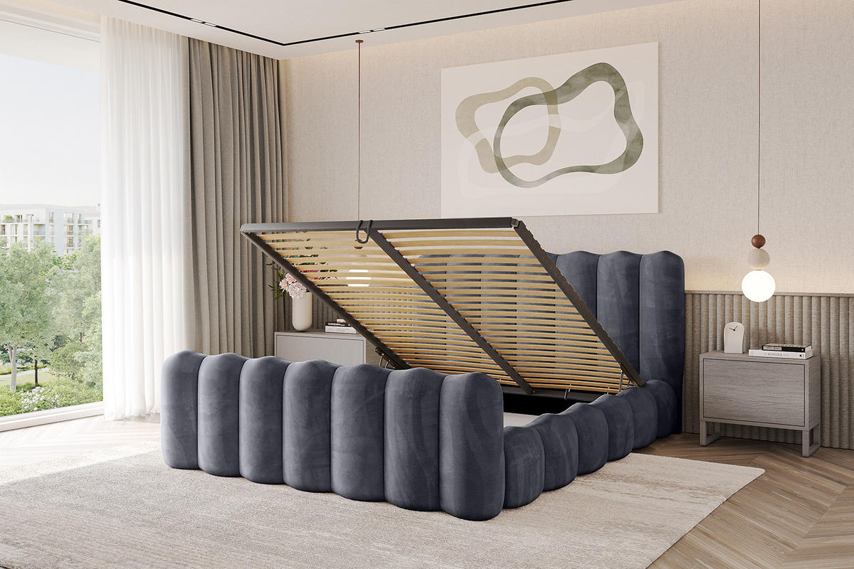 POLSTERBETT mit Bettkasten, Fußteil und Lattenrost, Boxbett ohne Matratze - SORA-Z 200x200 Dunkelgrau - Dunkelgrau, Holzwerkstoff/Textil (200/200cm) - ALTDECOR