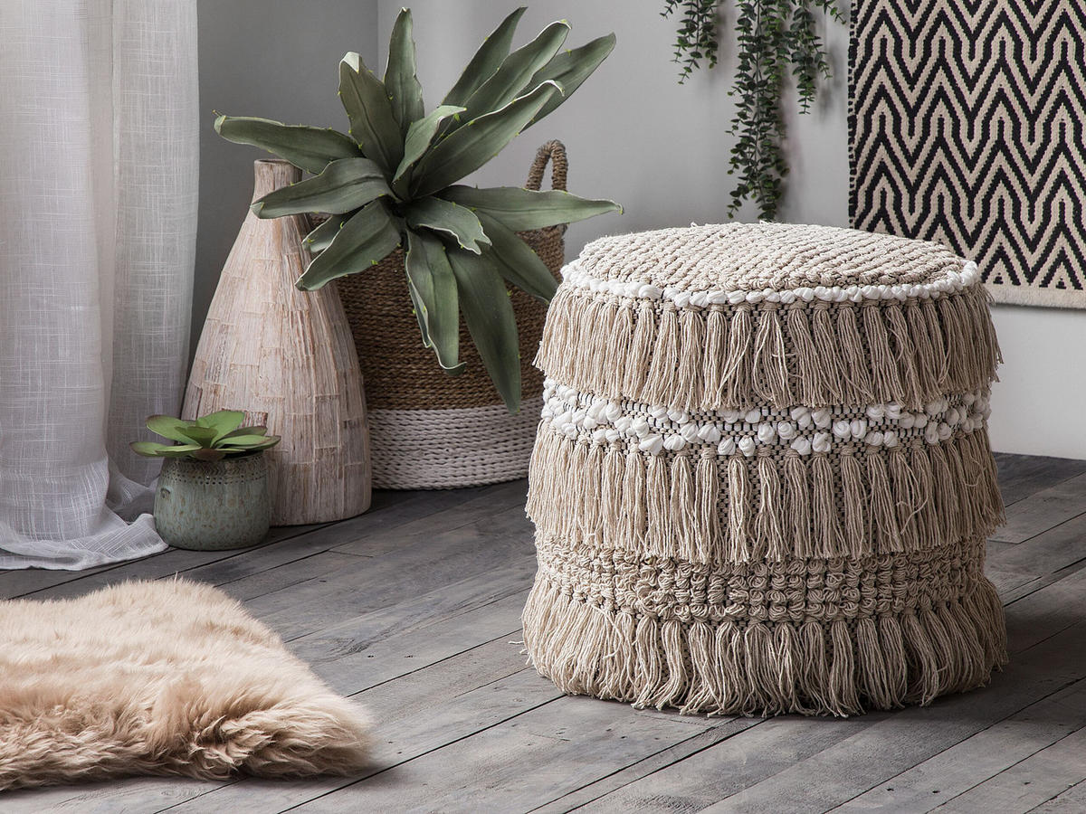 POUF Noida 44/44/43 cm - Beige, Naturmaterialien/Textil (44/43/44cm) - Beliani