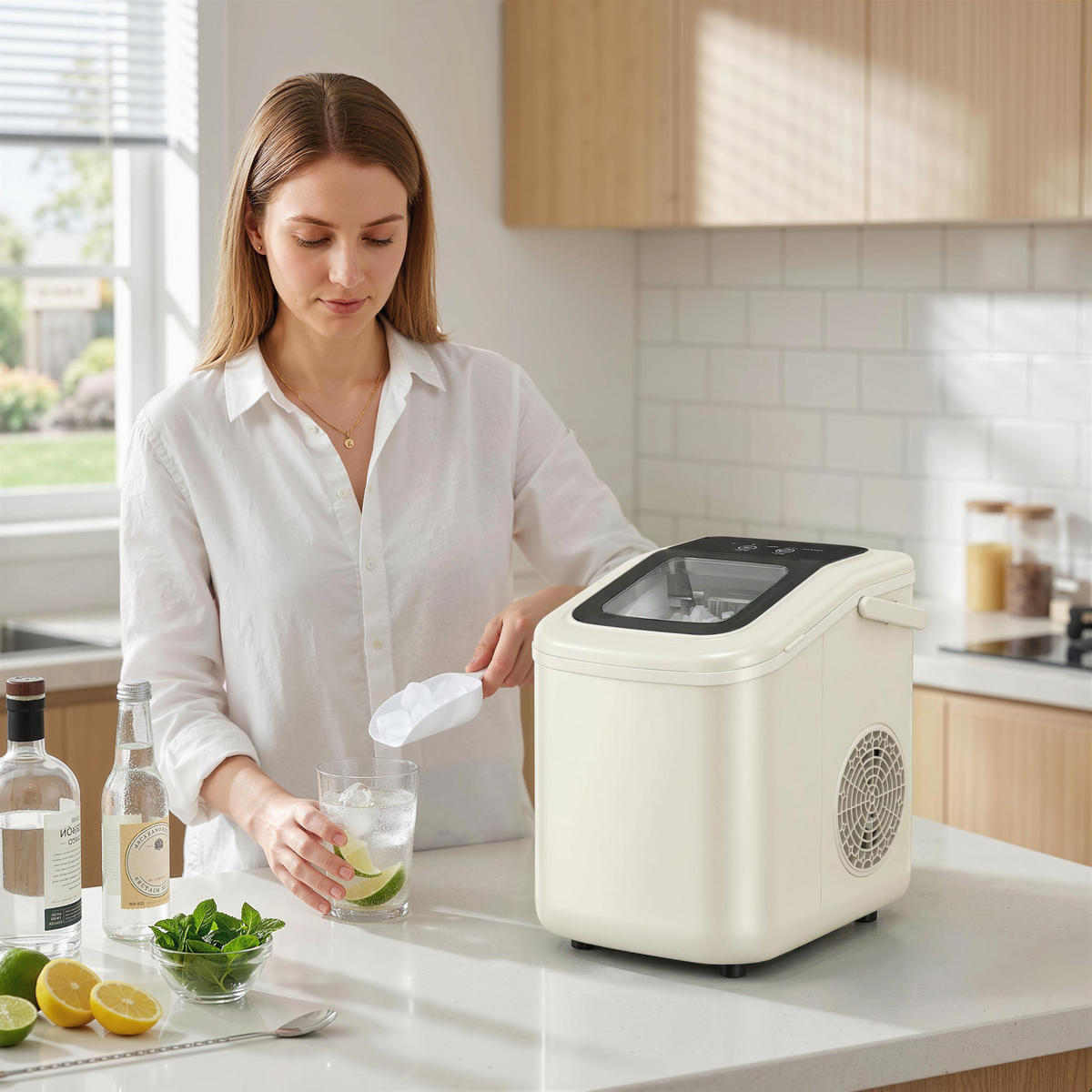EISWÜRFELMASCHINE 12kg/24h, 1,2 L Wassertank Kältemittel R600a - Beige, Kunststoff (22.6/29.9/28.3cm)