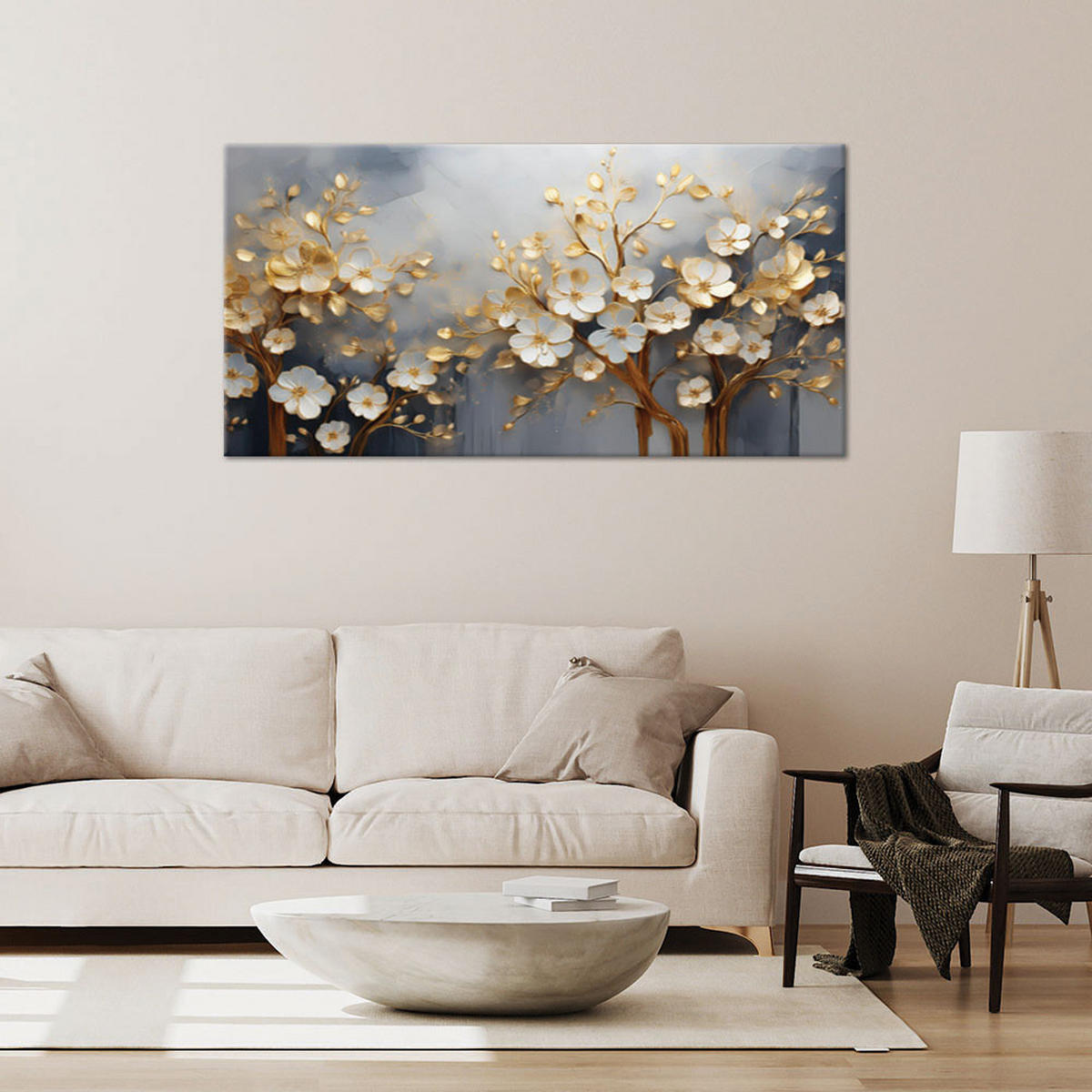 LEINWANDBILD Magnolienbaum abstrakt golden 100x50cm - Goldfarben, Textil (100/50cm) - Feeby