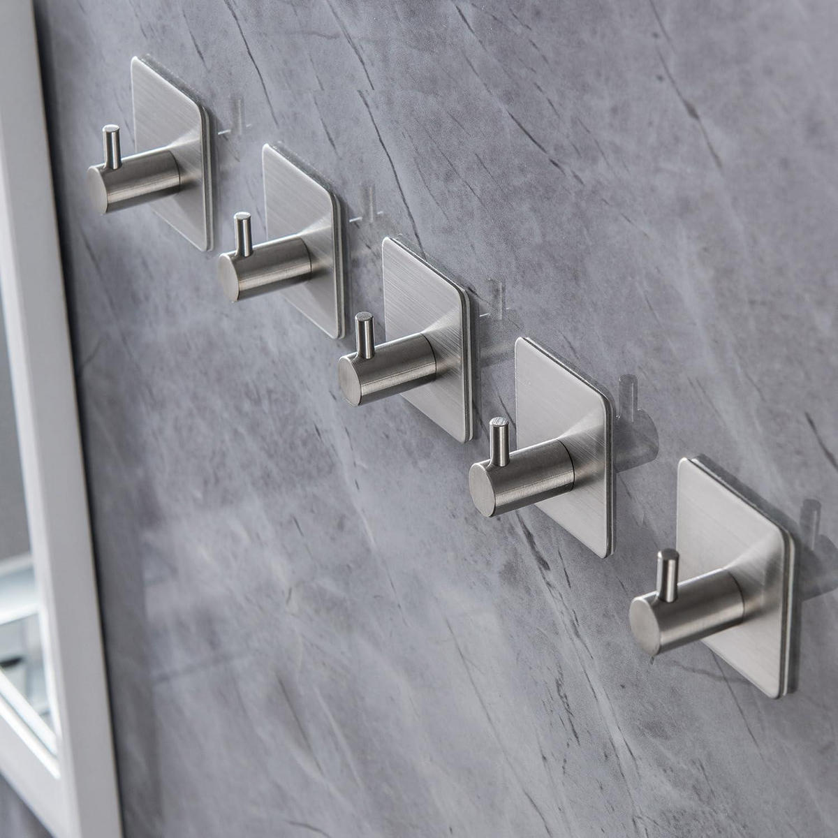 WANDHAKEN 5-teiliges Set Edelstahl selbstklebend - Silberfarben, Metall (4.5/2.7/4.5cm)
