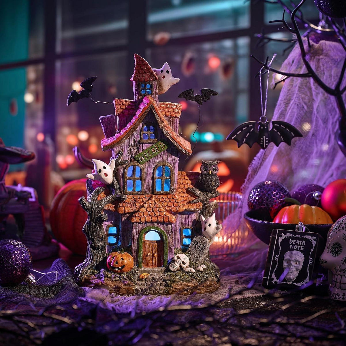 HALLOWEEN Haus mit Farbwechsel-LED 22 cm - Multicolor, Kunststoff (15/5/15cm)