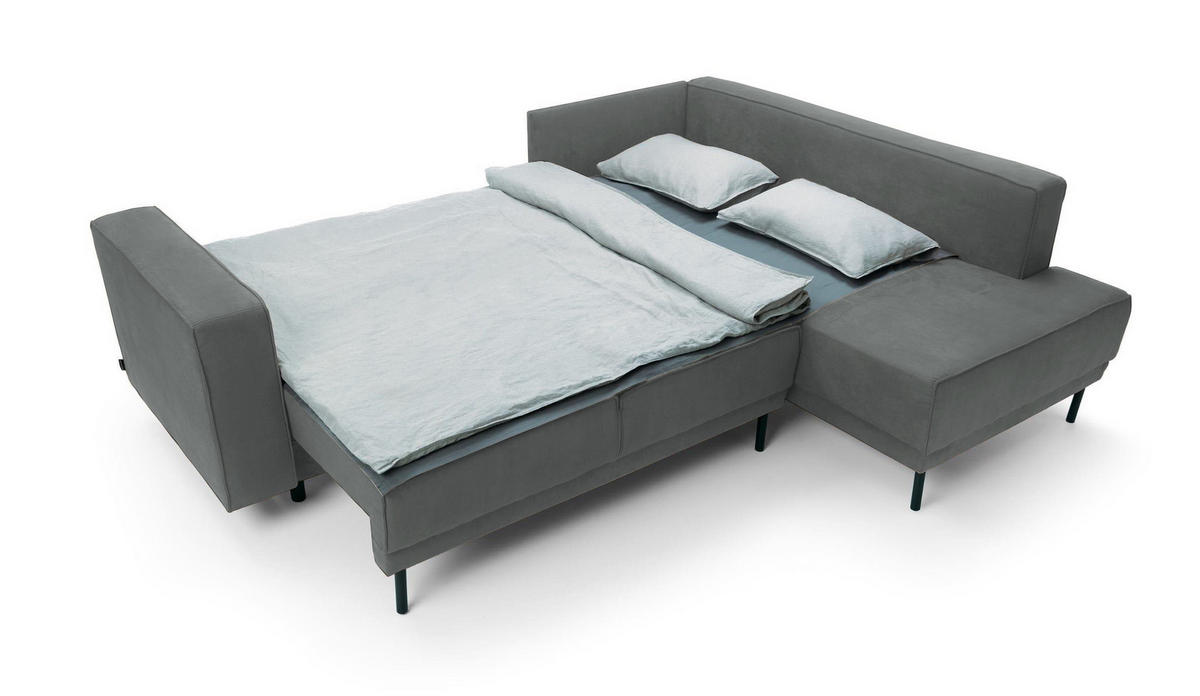 ECKSOFA Rodario Dunkelgrau Velours - Dunkelgrau/Schwarz, Textil/Metall (247/187cm) - Selsey