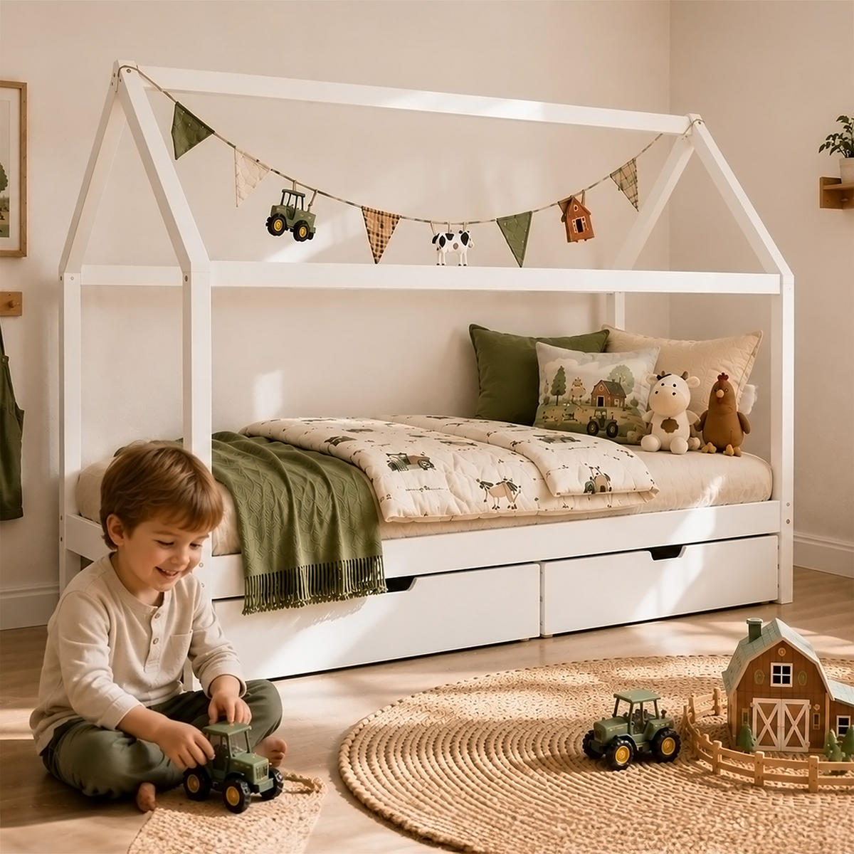 KINDERBETT Hausbett mit Stauraum 90/200 cm Weiß - Weiß, Holz (90/200cm) - Homestyle4u