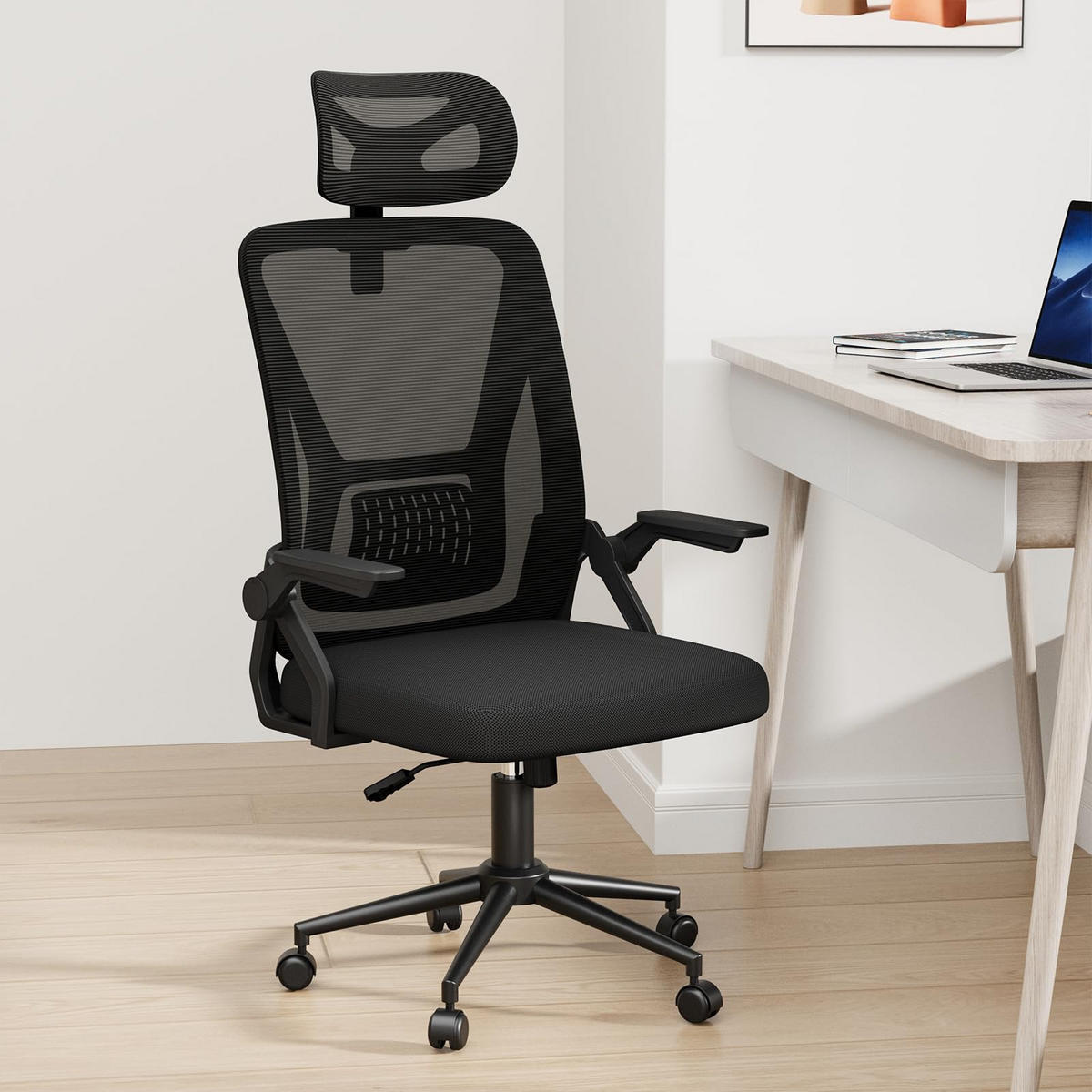 DREHSTUHL Webstoff Schwarz ergonomisch klappbare Armlehnen - Schwarz, Kunststoff (24/48/53cm) - Rattrix