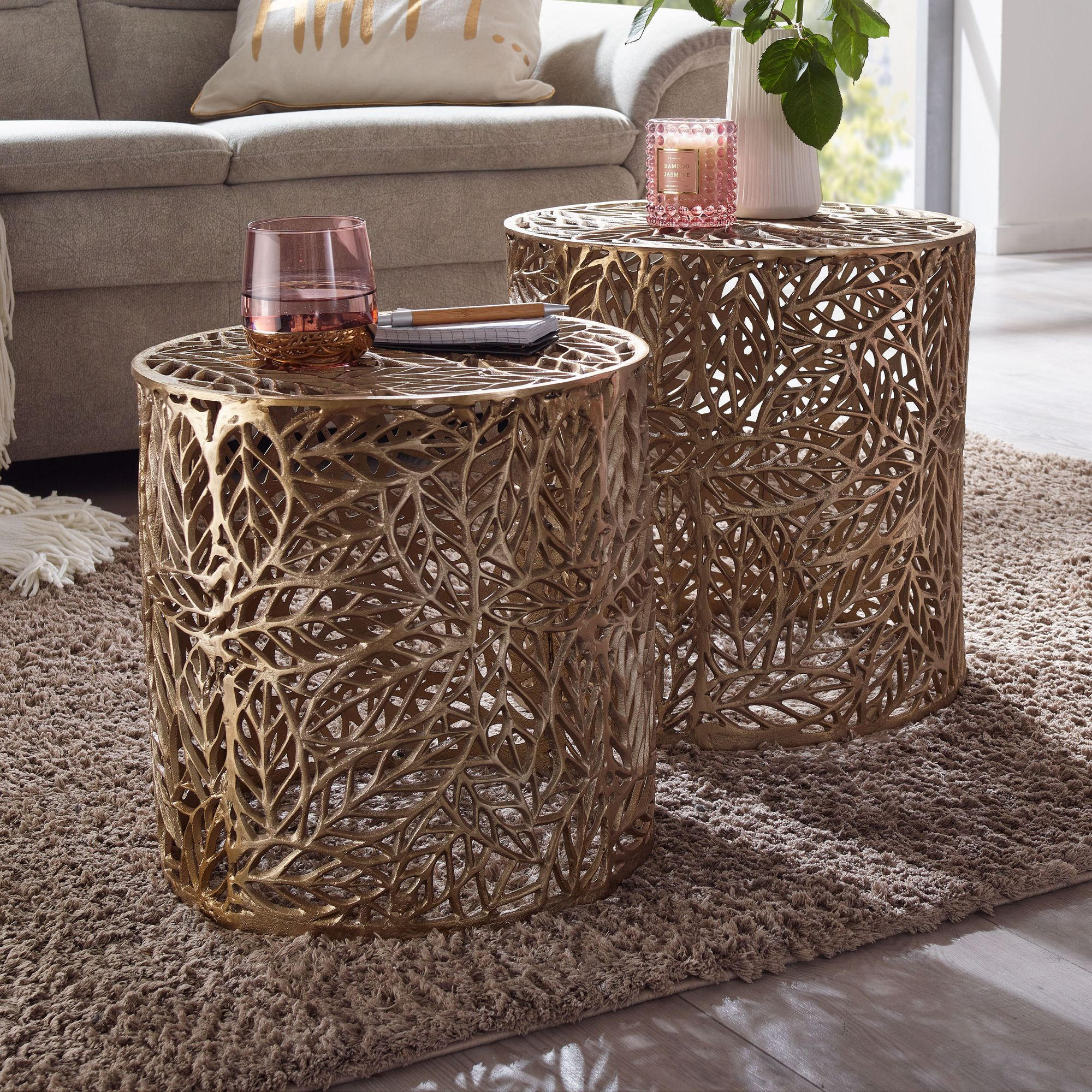 Thumbnail - Kadima Design Couchtisch, Gold, Metall, Rund,Rund, 41x42x41 cm, Wohnzimmer, Wohnzimmertische, Beistelltische