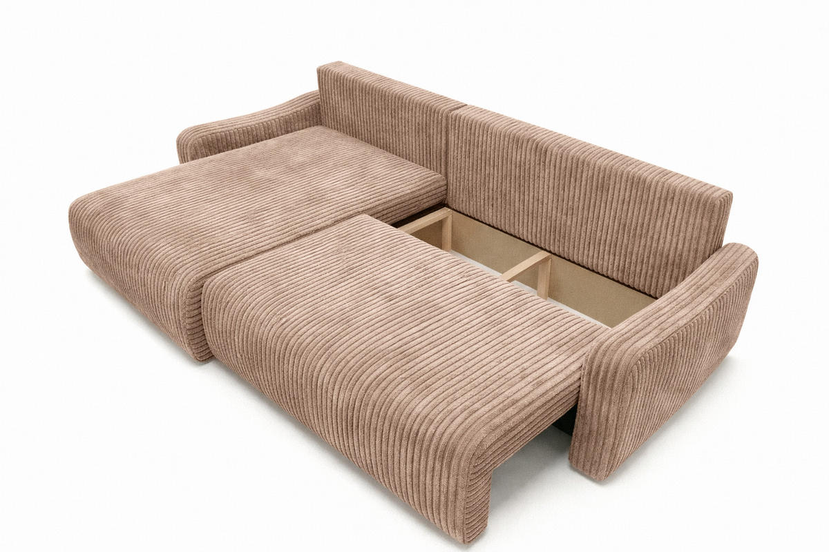 ECKSOFA Mit Schlaffunktion, Cordstoff Tilia, Braun, Links, JAPANDI - Braun, Holz (262/145cm) - Kaiser Möbel