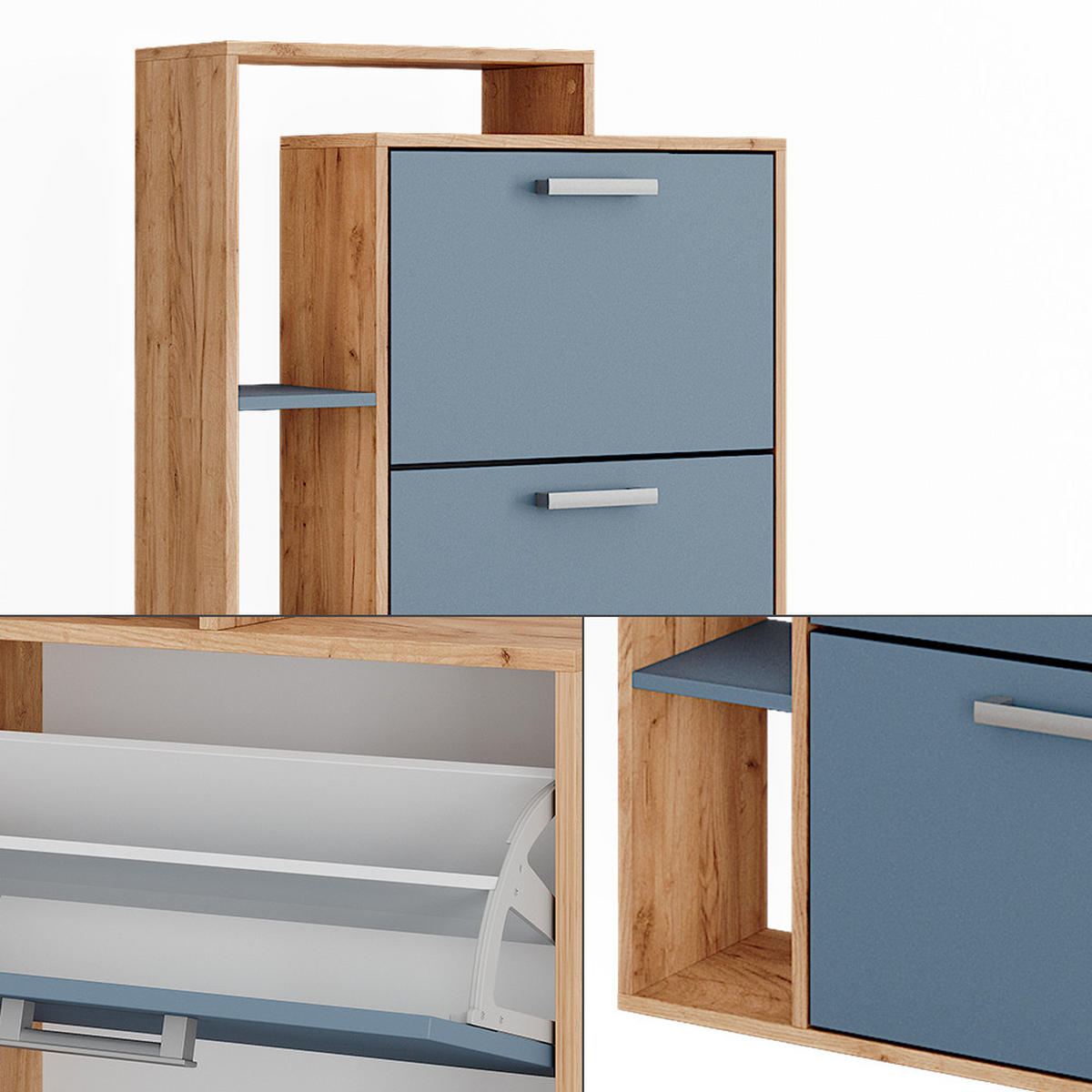SCHUHKIPPER Orlando Goldkraft Eiche/Blau 80 x 166.1 cm mit 4 Fächern - Honigeiche/Eichefarben, Holzwerkstoff (80/166.1/24.2cm) - Vicco