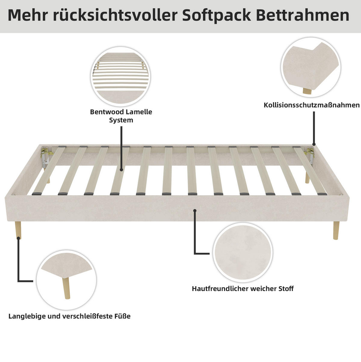 KINDERBETT 90/200 cm mit Bettkasten, gepolstertem Cartoon-Kopfteil und Stoffbezug, Beige - Beige, Textil (90/200cm) - Redom